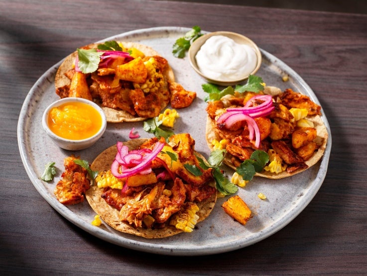 GARDEN GOURMET® brand page hero image showing a taco dish with plant-based pulled fillet