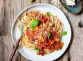 Vegetarian Bolognese dish on a plate